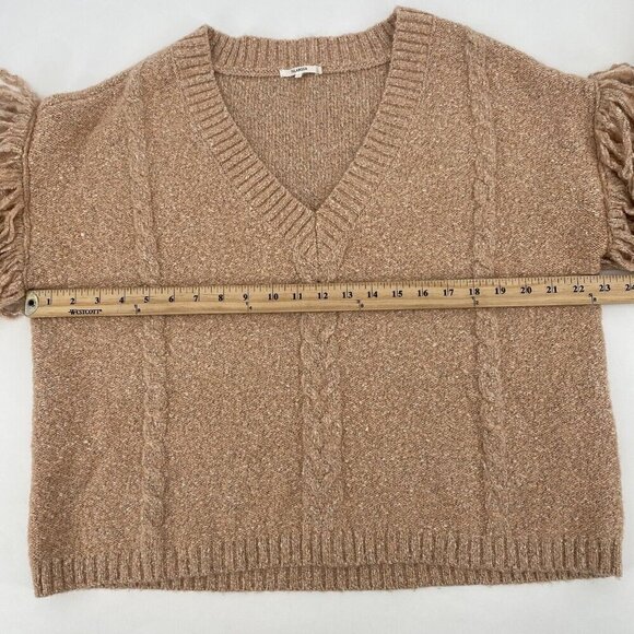 Tularosa Size M Lonestar Fringe Sleeve V-Neck Sweater in Peach Wool Blend - Picture 11 of 13